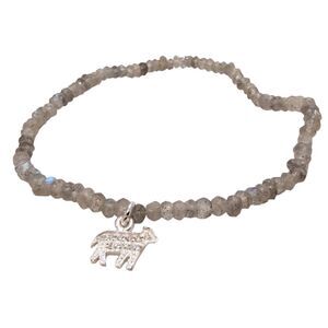Johnny Was Crystal cut Grey Beaded Stretch Bracelet with Silver Crystal Charm.